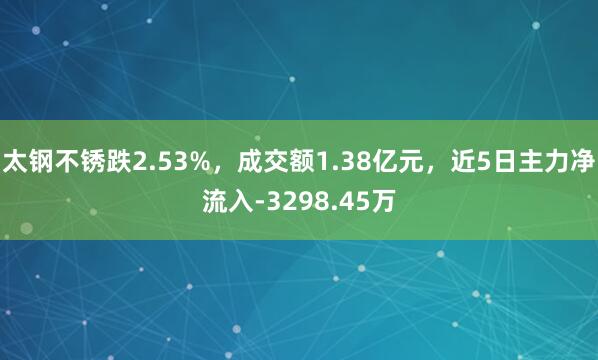 太钢不锈跌2.53%，成交额1.38亿元，近5日主力净流入-3298.45万