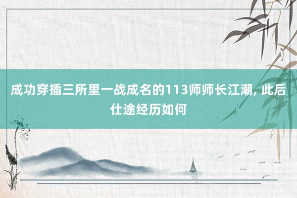成功穿插三所里一战成名的113师师长江潮, 此后仕途经历如何
