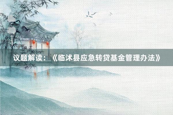 议题解读：《临沭县应急转贷基金管理办法》