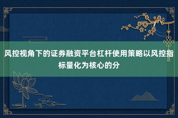 风控视角下的证券融资平台杠杆使用策略以风控指标量化为核心的分