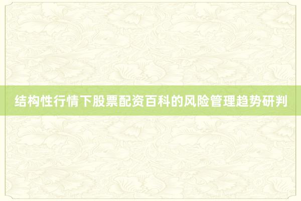 结构性行情下股票配资百科的风险管理趋势研判