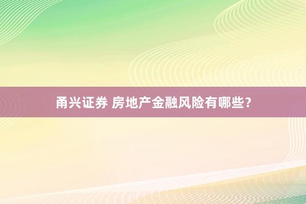 甬兴证券 房地产金融风险有哪些？