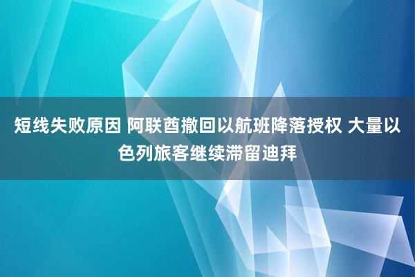 短线失败原因 阿联酋撤回以航班降落授权 大量以色列旅客继续滞留迪拜