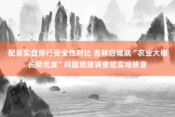 配资实盘排行安全性对比 吉林白城就“农业大棚长期荒废”问题组建调查组实地核查